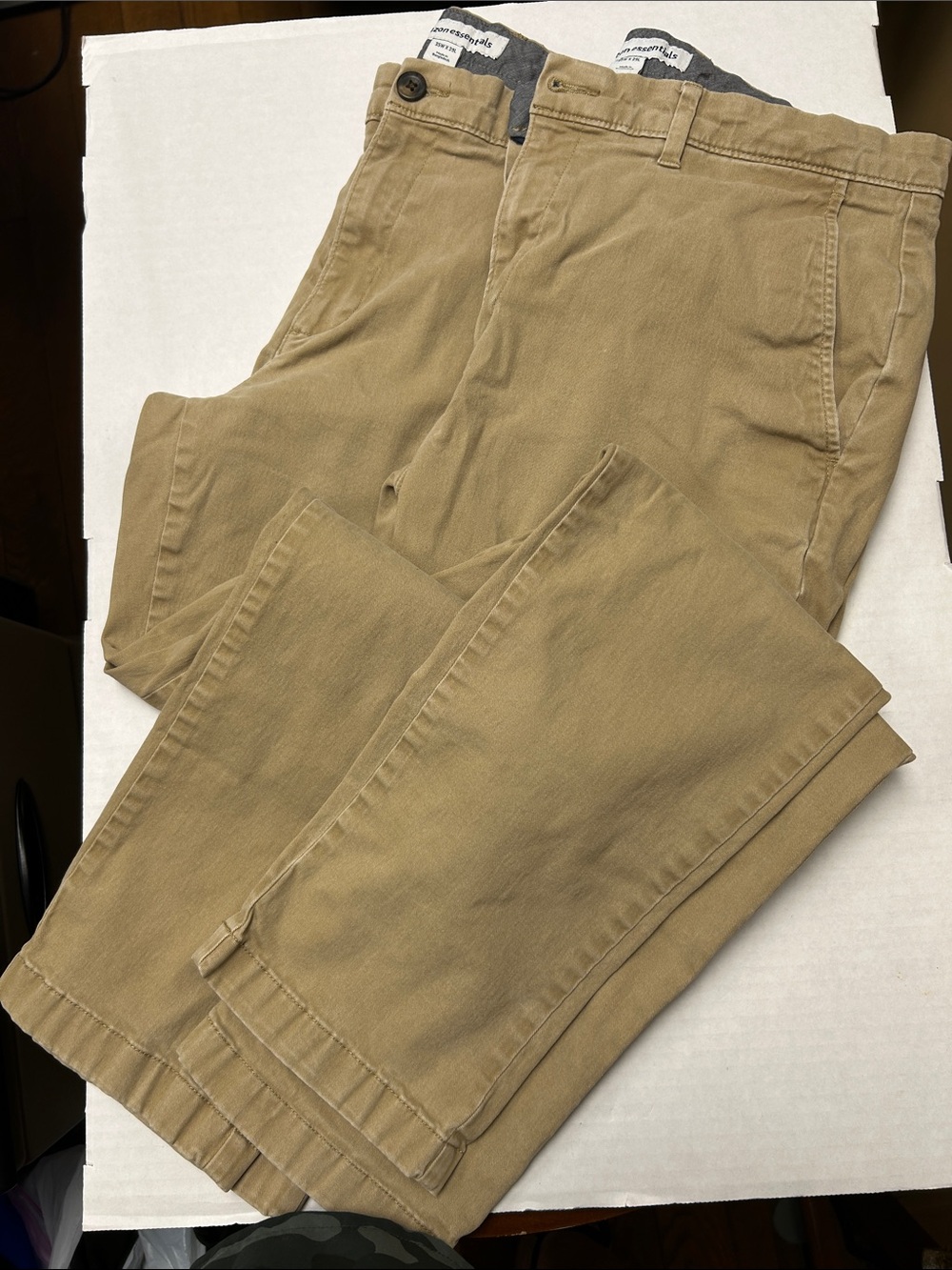 2 X Amazon Essentials Men's Tan Chino Pants - Straight Fit 35W 29L